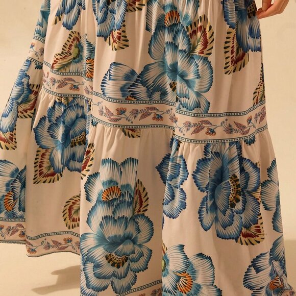 Multicolor Boho Women's Tropical Print V-Neck Long Camisole Dress Beach Dress - Picture 7 of 8